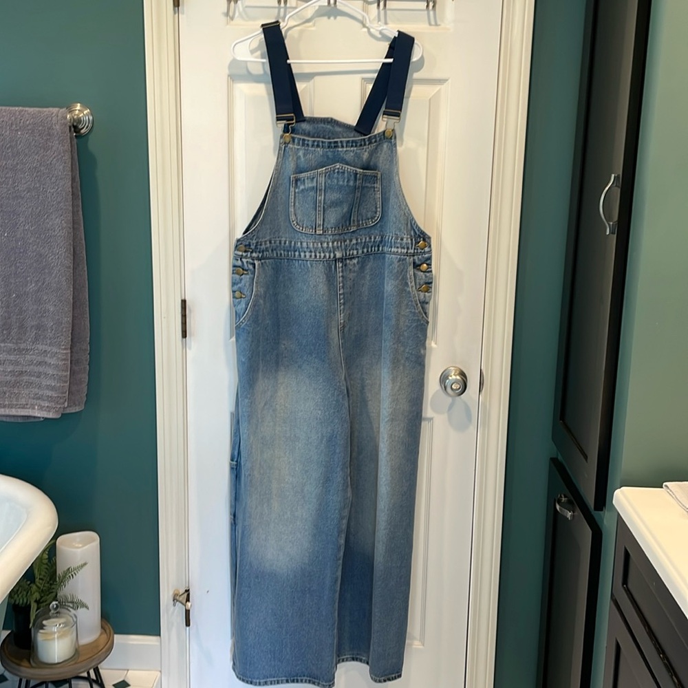 Cider denim wide-leg overalls